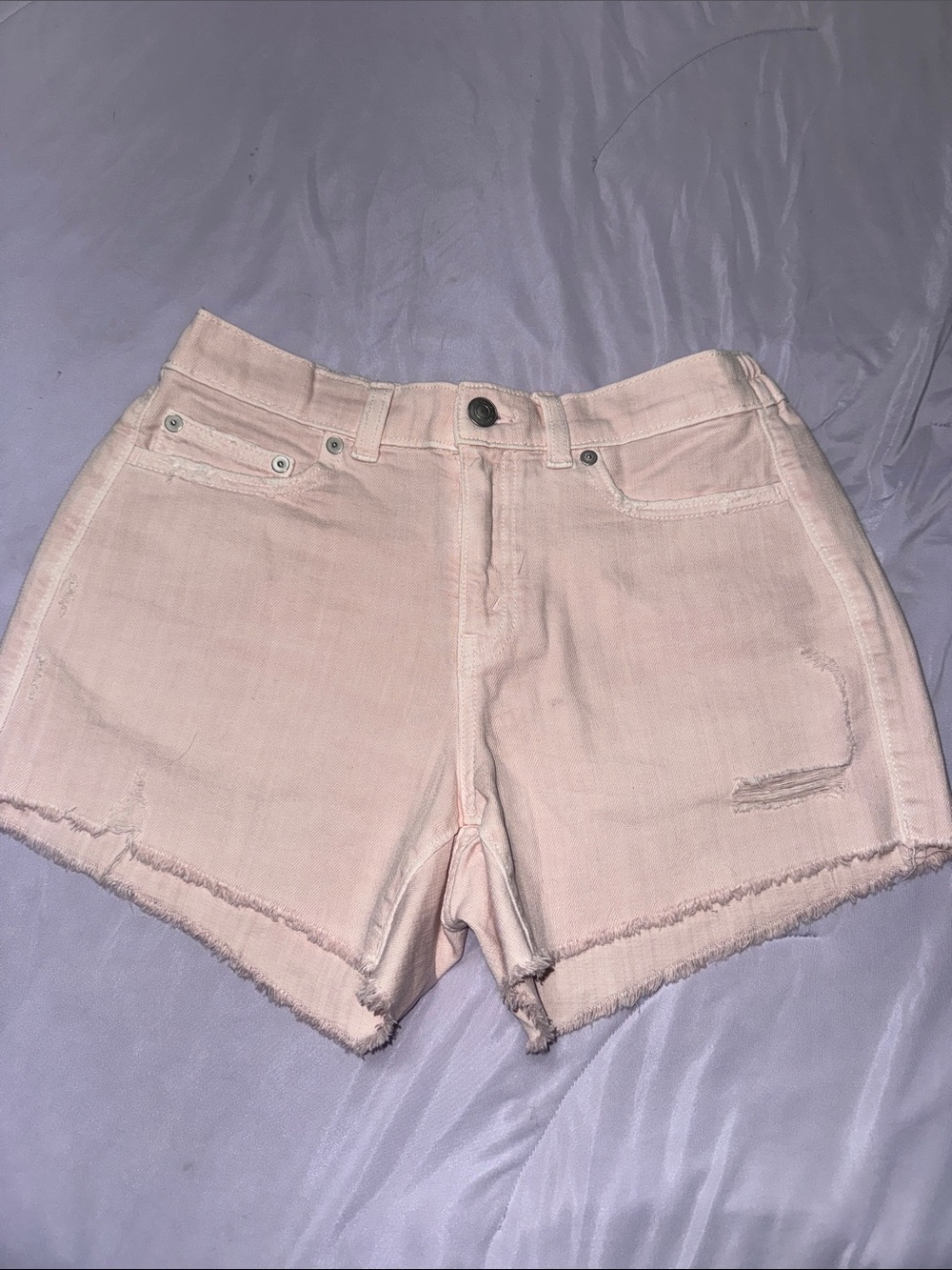 aerie Pastel Pink Denim Cutoff Shorts with Elastic Waistband